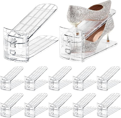 TOPNEW Shoe Slots Organizer for Closet 10 Pack Adjustable Level Shoe Stacker Holder Organization Double Layer Storage Space Saving Shoe Rack Organizer for Closet (Transparent)