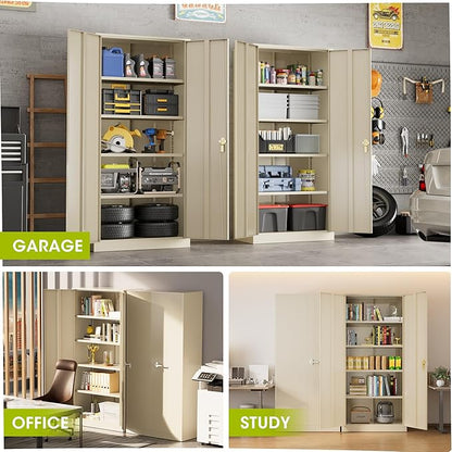 Greenvelly Metal Lockable Storage Cabinet, 72” Tall Storage Cabinet with 2 Doors and 4 Adjustable Shelves for Office, Home, Garage, Pantry (Assembly Required, 18”D, Grey)