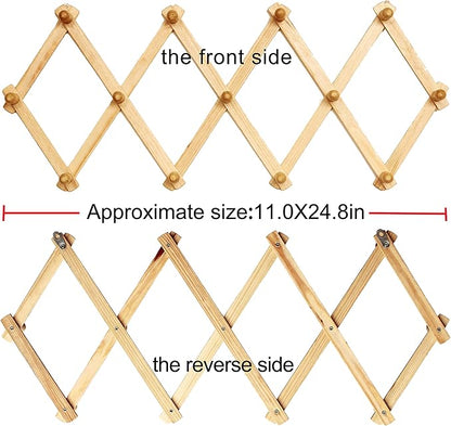 AMAPON Accordion Style Expandable Wall Wooden Coat Rack 13 Hooks (Pegs) Hang Hats Jackets Coffee Mug Purses Necklaces Towels Cap Leash Scarves Data Line Kitchenware (2 Packs)