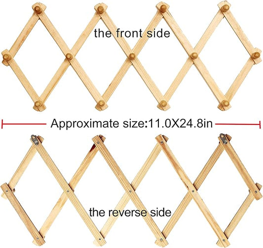 AMAPON Accordion Style Expandable Wall Wooden Coat Rack 13 Hooks (Pegs) Hang Hats Jackets Coffee Mug Purses Necklaces Towels Cap Leash Scarves Data Line Kitchenware (2 Packs)