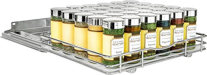 LYNK PROFESSIONAL® Pull Out Spice Rack Organizer for Inside Kitchen Cabinets - 12-3/8 inch Wide - Slide Out Drawer – Chrome Sliding Spice Organization for cabinet - Spice Racks - 1 Tier
