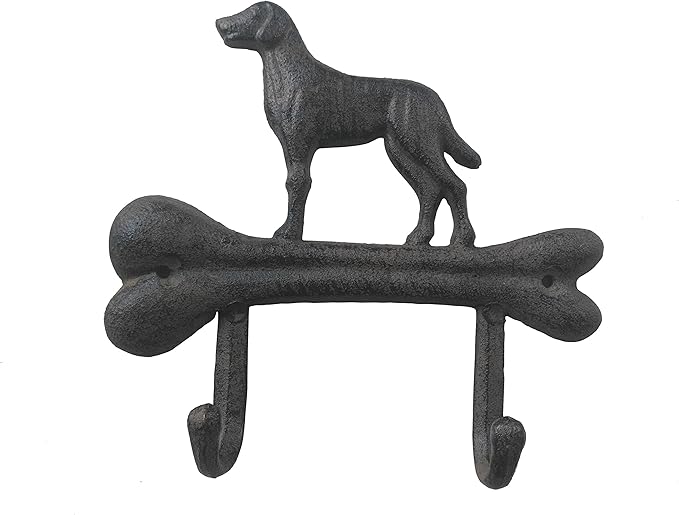 Comfy Hour 7" Heavy Duty Cast Iron Dog Wall Hook, Decorative Dog on Bone Double Key Holder for Wall, Rustic Animal Coat Hanger for Entryway, Mudroom & Nursery, Dog Lovers Gift, Antique Black