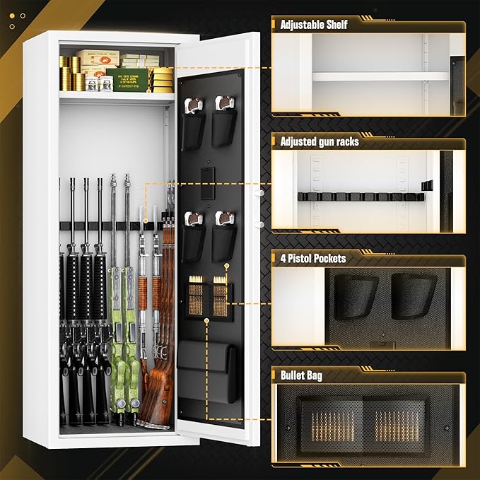 INTERGREAT Gun safes, White Rifle Safe,Gun Safes for Home Rifle and Pistols, Long Gun Safe for Rifle Shotgun for Home, Quick Access Rifle Safes,Adjustable Gun Racks, Easy Assemble(8-12 Guns)