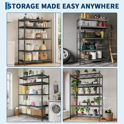 Garage Shelving 2200 LBS Storage Shelves Adjustable Metal Shelving Unit Heavy Duty 5 Tier Metal Shelves for Garage Kitchen Pantry Warehouse Basement, 36" W × 16" D × 72" H