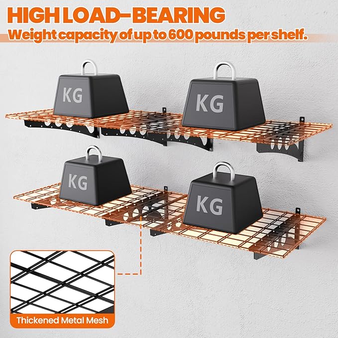 2-Pack 2x4ft Garage Wall Shelving,47" *24"Heavy Duty Walls Shelf Storage Rack,1200LBS Shelving Wall Mounted for Garage,Kitchens,Storeroom,Basement,Rust-Proof,Easy Installation