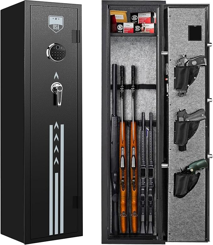 Langger 3-4 Large Rifle Gun Safe, Quick Access Biometric Fingerprint Gun Safe for Home, Fully Assembled, Gun Cabinet with Handgun a Removable Shelf