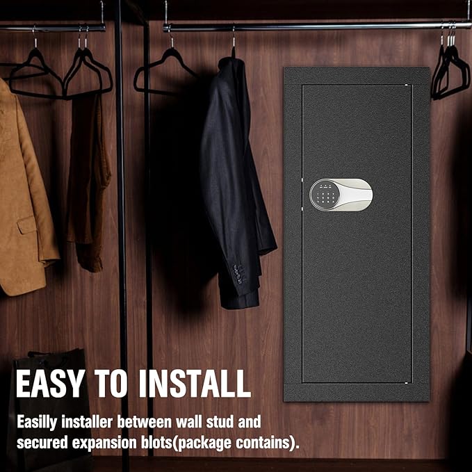 Greenvelly Wall Gun Safe, Hidden Wall Safe with Digital Keypad & Backup Keys, 33" Tall Metal Security Cabinet with Removable Shelves & Alarm System for Firearms, Cash, Jewelry, Documents