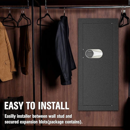 Greenvelly Wall Gun Safe, Hidden Wall Safe with Digital Keypad & Backup Keys, 33" Tall Metal Security Cabinet with Removable Shelves & Alarm System for Firearms, Cash, Jewelry, Documents