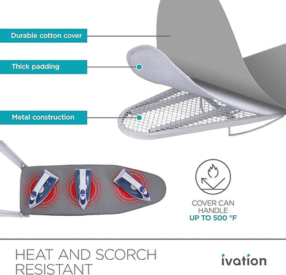Ivation Wall-Mounted Ironing Board | Foldable 36.2” x 12.2” Sturdy Ironing Station for Home & Apartments, Easy-Release Lever, Removable Cotton Cover, Includes Mounting Hardware with Iron Holder