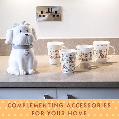 SPOTTED DOG GIFT COMPANY Ceramic Cookie Jar with Lid, Large Dog Treat Jar for Cookies & Biscuits, Cute Novelty Storage Container for Kitchen Counter, Gifts for Dog Lovers - 49oz White