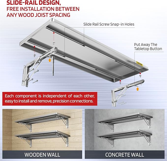 1.2x3FT Adjustable Garage Shelf Wall Mounted Fold Down Shelf Metal Heavy Duty Sliver 2Pack