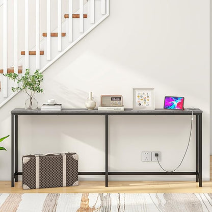 BOFENG 71.5 Inch Thin Console Table with Power Outlets,Narrow Sofa Table with Charging Station,Long Side Table Behind Sofa Couch Table for Entryway,Hallway,Living Room,Foyer,Grey