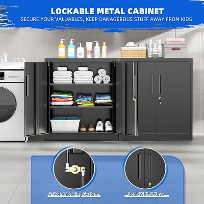 Pataku Metal Storage Cabinet, Garage Cabinet with Doors and Shelves 36" Hx32 Wx16 D, Steel Lockable File Cabinets for Office, Home, Garage, Basement, Industrial, Black