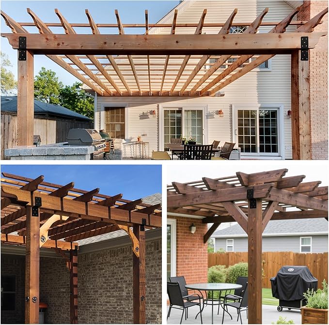 Heavy Duty Steel Z Pergola Brackets 4pcs,5"x 5" Z-Shape Connector Brackets, Post to Beam Support,Black Deck Joist Tie for Wood Projects