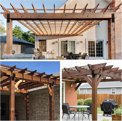Heavy Duty Steel Z Pergola Brackets 4pcs,5"x 5" Z-Shape Connector Brackets, Post to Beam Support,Black Deck Joist Tie for Wood Projects