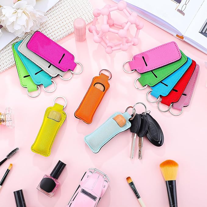 Yisong 40/60/ 80 Pack Lipstick Holder Keychains Bulk Neoprene Lip Balm Holder Keychain Lip Gloss Sleeve Pocket Women Presents
