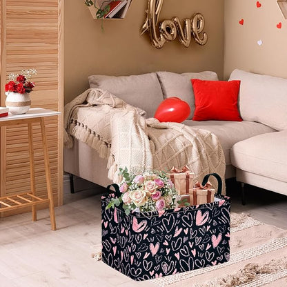 Girls Basket Empty Gift Basket with Handles,Closet Shelf Storage Organizer Bins Heart Print Girls Nursery hamper Kids Toys Books Box Room Decor