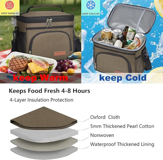 ExtraCharm Insulated Lunch Bag for Women/Men - Reusable Lunch Box for Office Picnic Hiking Beach - Leakproof Cooler Tote Bag Organizer with Adjustable Shoulder Strap for Adults - Dark yellow