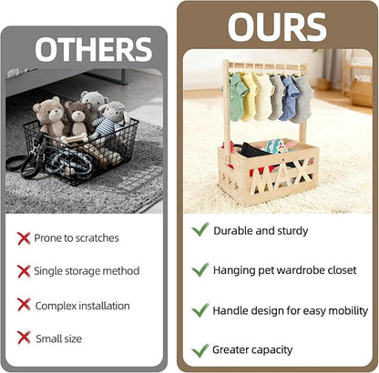13.5"x9.5"x20.1" Wooden Pet Wardrobe Closet with Hangers, Personalized Alphabet Letters & Sticker, Easy Assembly Crate for Dog/Cat Closet, Dog Closet Organizer for Toys Clothes and Accessories