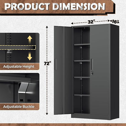 INTERGREAT Metal Storage Cabinet, 72” H Storage Cabinet with Doors and Adjustable Shelves for Office, Home, Garage, Pantry (Assembly Required, Black)
