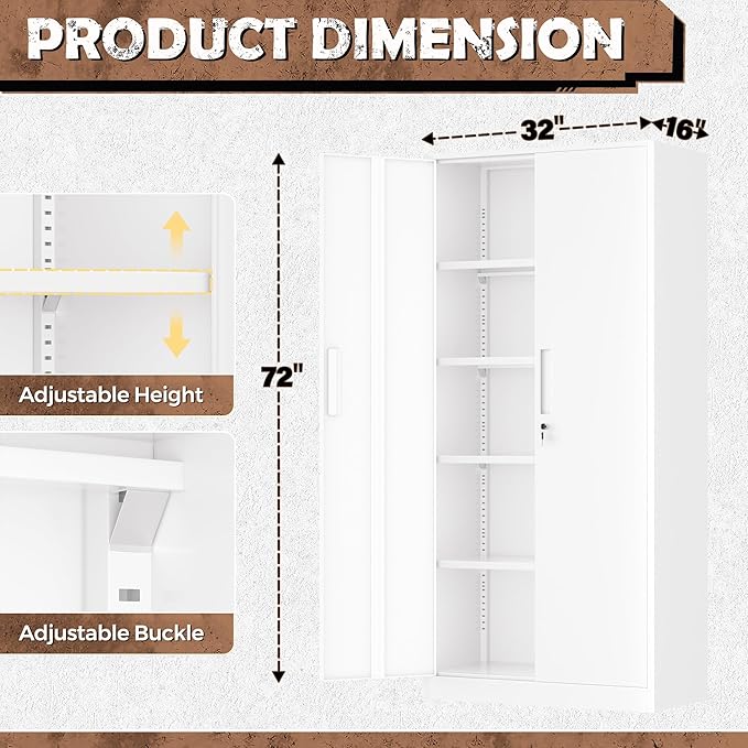 INTERGREAT Metal Storage Cabinet with Doors and Shelves,72" H White Steel Tool Locking Cabinet, Metal Storage Cabinet for Home Office, Warehouse, School