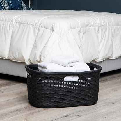 Mind Reader 40L Laundry Basket, Clothes Hamper, Premium Wicker Design, Plastic, Set of 2, Black