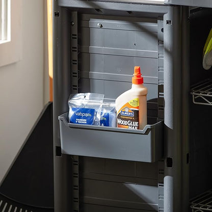 Gracious Living 2-Shelf Base Cabinet, MaxIt Lockable Utility Storage with Adjustable Shelves for Garage, Basement, Workshop, Grey - Small