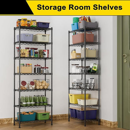 GIOTORENT 7-Wire Garage Shelving Storage Shelves, Kitchen Storage Adjustable Shelf, Metal Shelves 1400Lbs Capacity 24" W x 14" D x 71.6" H for Laundry Bathroom Pantry Closet, Black
