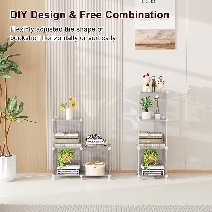 UNKU Cube Storage Organizer, 3 Cube Closet Organizer Storage Shelves, DIY Stackable Bookcase, Clothes Organizer Shelf for Closet, Bedroom, Living Room, Cabinet, Home, Office, Translucent