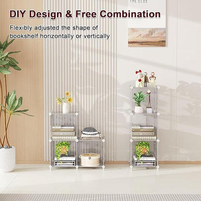 UNKU Cube Storage Organizer, 3 Cube Closet Organizer Storage Shelves, DIY Stackable Bookcase, Clothes Organizer Shelf for Closet, Bedroom, Living Room, Cabinet, Home, Office, Translucent