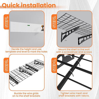 2x4ft Garage Shelving Wall Mounted,47" *24" Heavy Duty Walls Shelf Storage Rack,1100LBS Shelving Wall Mounted for Garage,Kitchens,Storeroom,Basement,Rust-Proof,Easy Installation