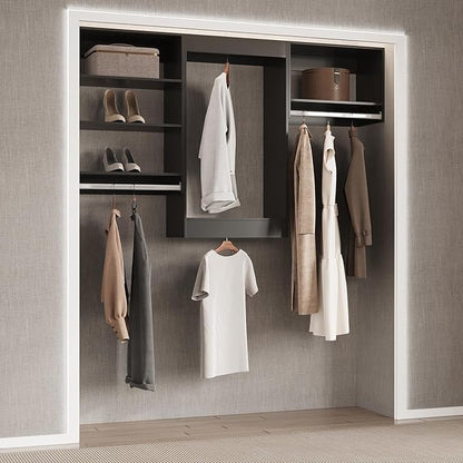 Modular Closet Structure, 90" Wide Organizer with Shelving, Wood Tower Storage for Walk-In Closets, Wall-Mounted Wardrobe Organizer Kit, Bedroom, Black