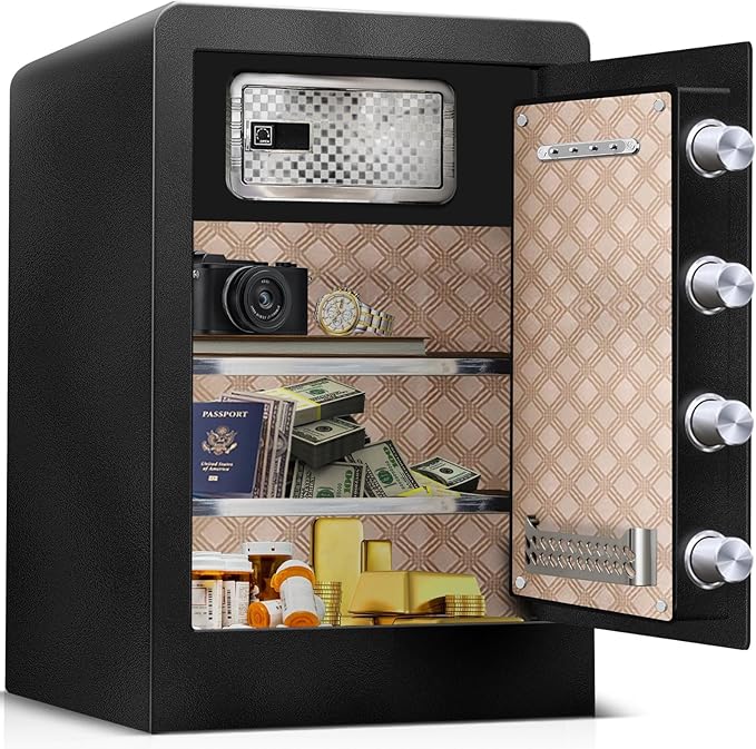 6.0 CuFt Heavy Duty Home Safe Box with Secure Digital Keypad, Key Lock, LCD Screen, Removable Shelf, and Sensor Light for Secure Storage of Documents, Valuables, and Business Use
