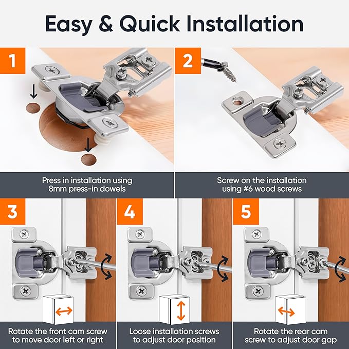 Decobasics 20 Pack Soft Close Cabinet Hinges – 7/16" Overlay for Kitchen Cabinet Doors, Face Frame Concealed Hidden Hinges – Stainless Steel, Self-Closing with 3-Way Adjustment & Slow Close Damper