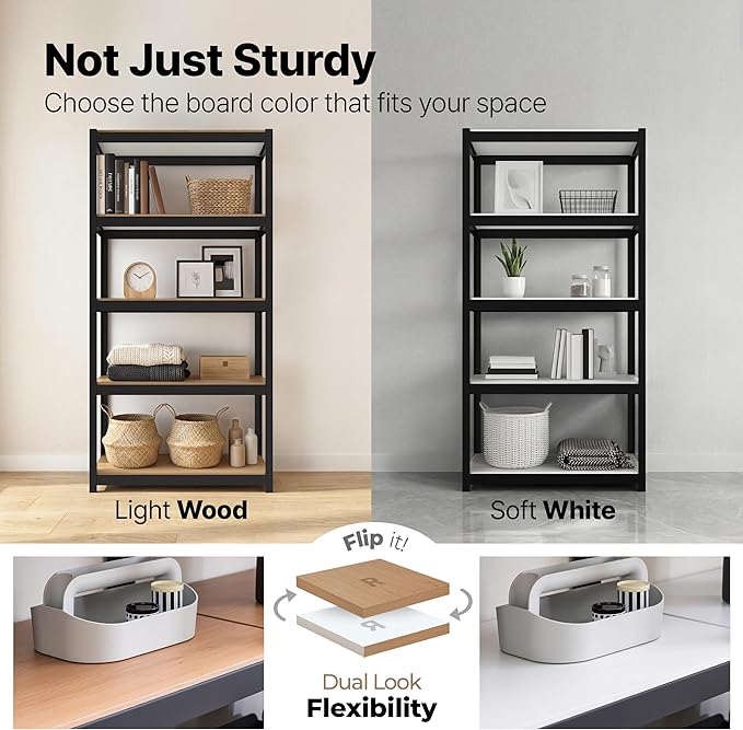 HOMEDANT House 5 Tier Heavy Duty Garage Shelving Adjustable Metal Rack Storage Shelves Standing Shelf Unit Organizers Pantry Closet Office (2, Black, 48.1" W x 16.5" D)