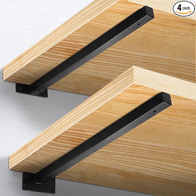 16 Inch Floating Shelf Brackets Heavy Duty, Square Shelving Brackets, Metal Floating Shelf Supports, Black Wall Mount Brackets 4 Pack