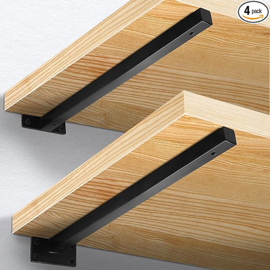 16 Inch Floating Shelf Brackets Heavy Duty, Square Shelving Brackets, Metal Floating Shelf Supports, Black Wall Mount Brackets 4 Pack