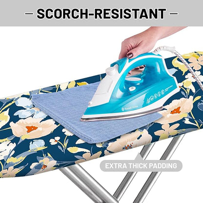 Extra Thick Ironing Board Cover and Pad, 15x54 Ironing Board Cover, Resist Scorching and Staining,Elastic Edges,Orange Flower Blue Watercolor