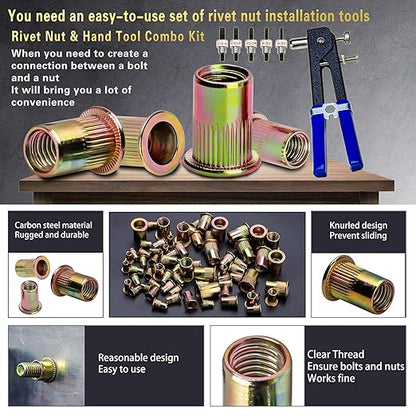 Imperial Rivet Nut Tool Kit 430pcs, SAE Rivet Nut Combination （5/16-18、1/4-20、10-24、8-32、6-32）, Suitable for Automotive, Marine and Industrial Applications(SAE Carbon Steel 430PCS)