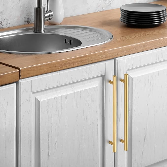 JOY DECOR 45 Pack Cabinet Handles, Gold Cabinet Pulls, 8-3/4 in Hole Center Kitchen Cabinet Handles, Stainless Steel T Bar Handles for Dresser Drawers