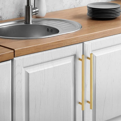JOY DECOR 10 Pack Cabinet Handles, Gold Cabinet Pulls, 8-3/4 in Hole Center Kitchen Cabinet Handles, Stainless Steel T Bar Handles for Dresser Drawers