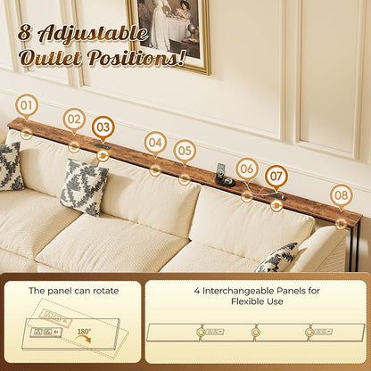 Huuger 118 Inch Sofa Table with Power Outlets and USB-C Ports, 5.9 Inch Narrow Entryway Table, Behind Couch Table with Storage, Extra-Long Console Table, Living Room, Rusitc Brown