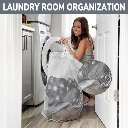 Goodpick Laundry Baskets 2-Pack, 75L Hamper with Wheels, Foldable Laundry Baskets with Removable Wash Bags, Rolling Laundry Hamper for Corner Dorm, Slim Laundry Basket, Grey&White