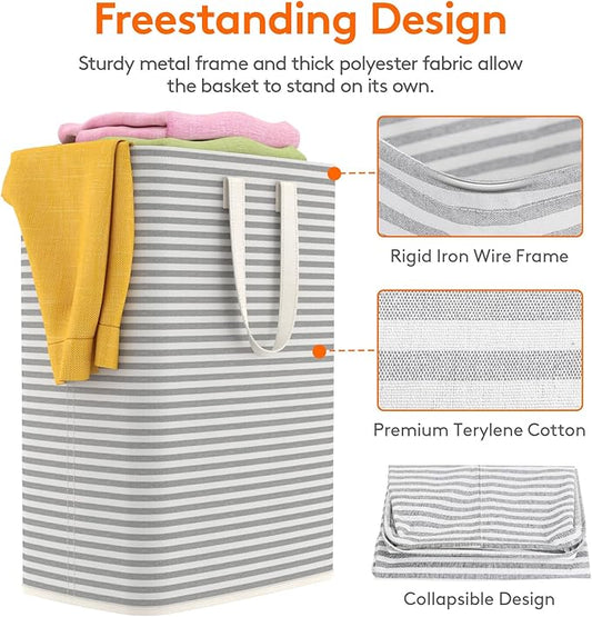 Lifewit 1 Pack Laundry Basket 65L Each, Collapsible Clothes Hamper with Reinforced Handles, Freestanding Waterproof Design for Bedroom and Laundry Room, Grey 65L Total