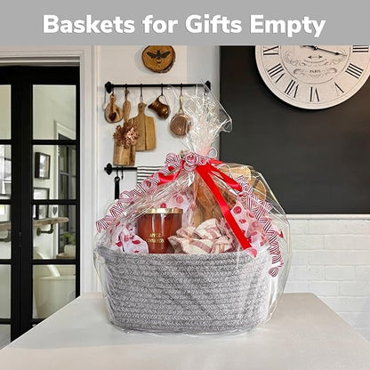 CHICVITA Decorative Gift Basket, Easter Basket for Kids, Woven Rope Storage Baskets with Handles, Nursery Baby Shower Toy Organizer, Grey, 13 x 9.8 x 5 inches