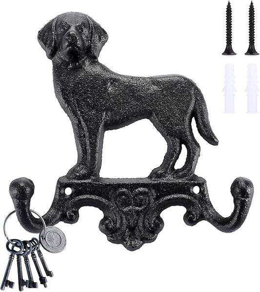 OwnMy Cast Iron Decorative Wall Coat Hook Cute Dog Hook, Vintage Dog Leashes Holder Key Holder for Walls, Heavy Duty Indoor Outdoor Double Wall Hooks for Hanging Towels, Hats, Potted Plants, Tools