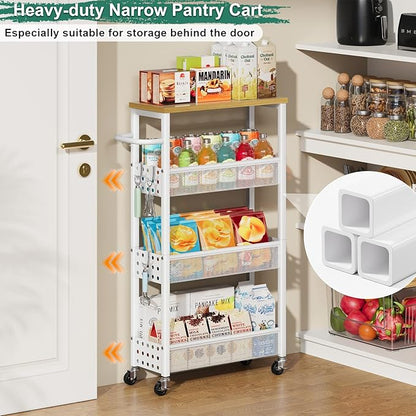 Slim Rolling Storage Cart, Laundry Room Organization and Storage Shelves for Between Washer and Dryer, Narrow Shelf Unit for Small Spaces, 4 Tier Thin Organizer Carts with Wheels for Bathroom, Kitchen