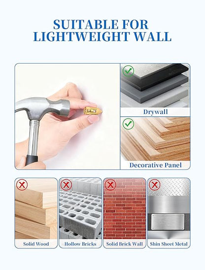 Upgraded 100 Pcs Self Drilling Drywall Anchors with Screws Kit, Zinc Plated Steel Sheetrock Anchors and Screws, No Drill Needed, Holds 66LB for TV, Shelf, Decor, Picture Frame Wall Mounting