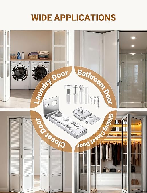 Bifold Door Hardware Repair Kit, 2 Set Bi-fold Sliding Closet Doors Replacement Parts with Top & Bottom Brackets, Pivots & Guides Wheel, Closet Door Hardware Kit for Folding Pocket & Accordion