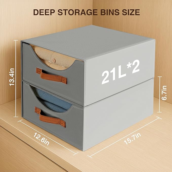 Large Closet Organizers - Closet Storage Drawers for Clothes, Fabric Sotrage Bins with Handle, Collapsible Organizer Bins for Bedroom, Living Room, 4 Pack, Gray